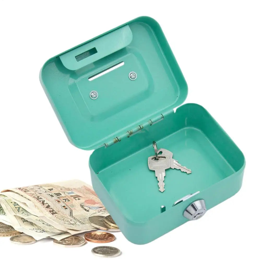 Portable Small Lock Box Security Safe Lock Boxes Mini Metal Cash Box Money Bank Metal Coin Bank Security Box Sturdy Cash Box