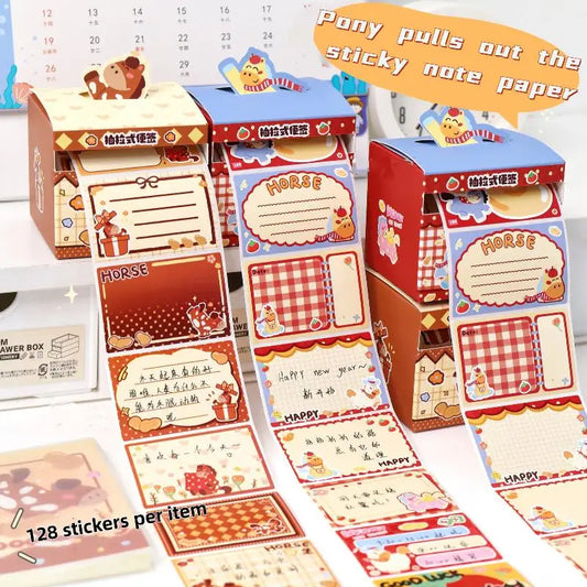 1/2Boxs Cute Pony Retractable Sticky Note Tape Has Stickiness Tearable Sticky Note Paper Cartoon Message Notes Stationery