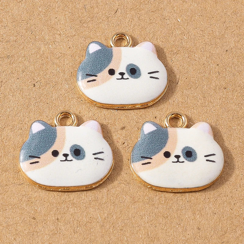 10pcs Cute Enamel Cartoon Animal Cat Charms Pendants for Necklace Earrings DIY Bracelet Handmade Jewelry Making Accessories