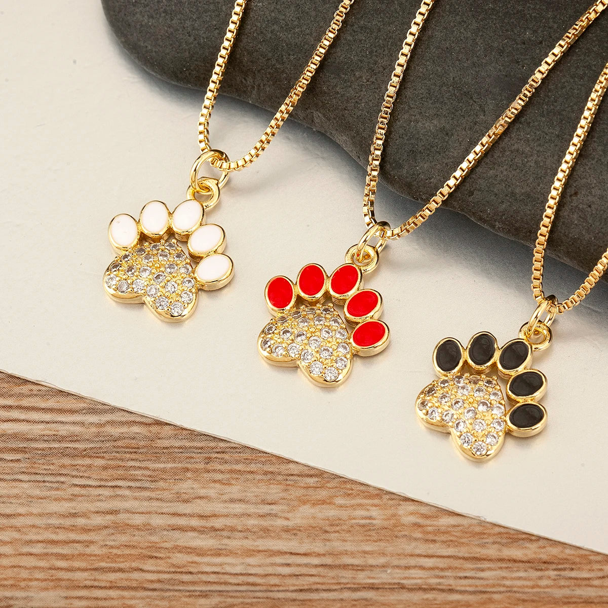 Nidin Fashion Cute Cat Paw Shape Charm Pendant Necklace For Women Female Love Heart Full Shine Zircon DIY Jewelry Accessories