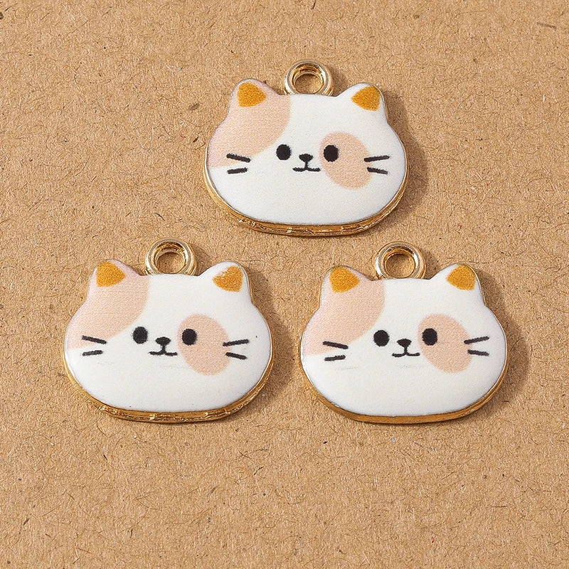 10pcs Cute Enamel Cartoon Animal Cat Charms Pendants for Necklace Earrings DIY Bracelet Handmade Jewelry Making Accessories
