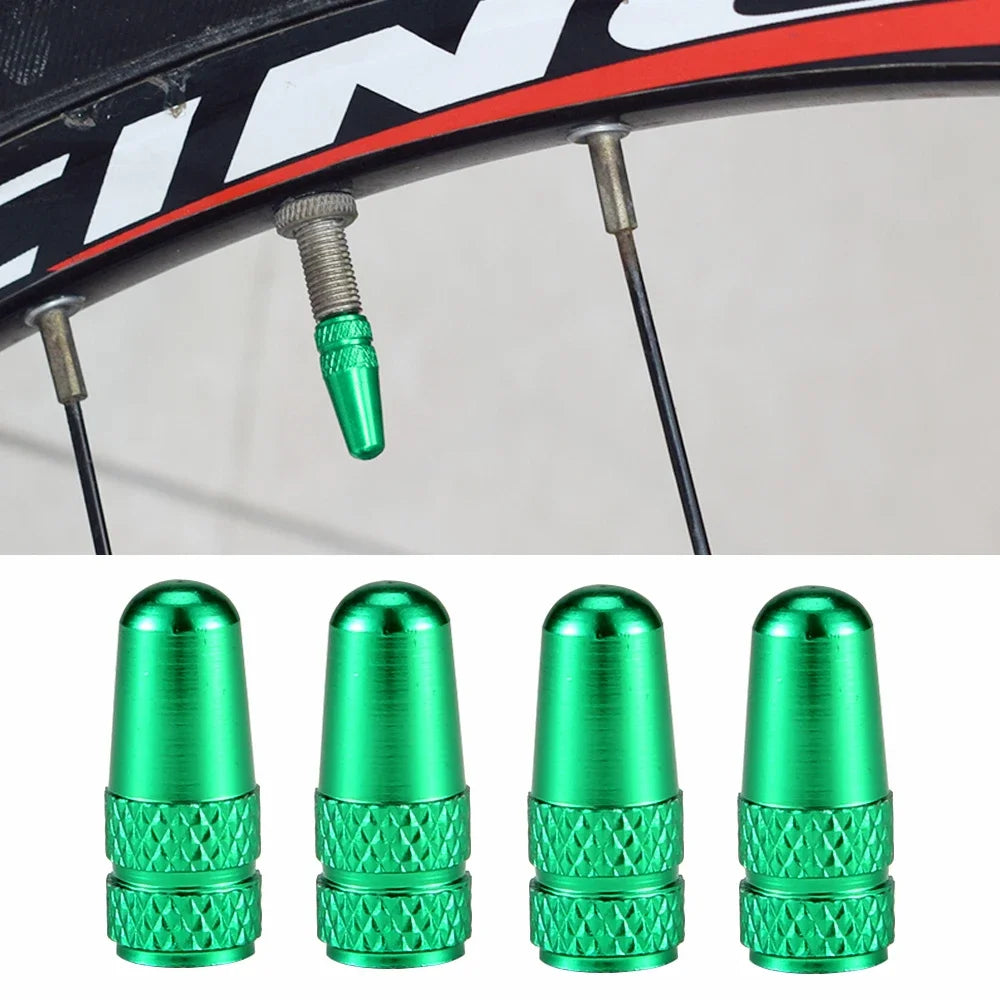 4Pcs Aluminum Alloy Presta Valve Caps for Road MTB Track Racing Bike Tires - French Valve Wheel Tube Tire Wheel Covers