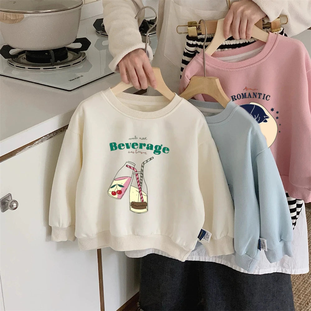 Fashion Sweatshirts New Kids Long-sleeved Tops Casual Loose Crewneck Pullovers For Boys Girls Cute Printed Hoodie Autumn Wear