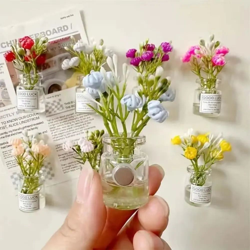 8Pcs Creative Mini Vase Magnets Handmade 3D Vase Refrigerator Magnets Decorative Luminous Small Vase Magnets Office Decoration