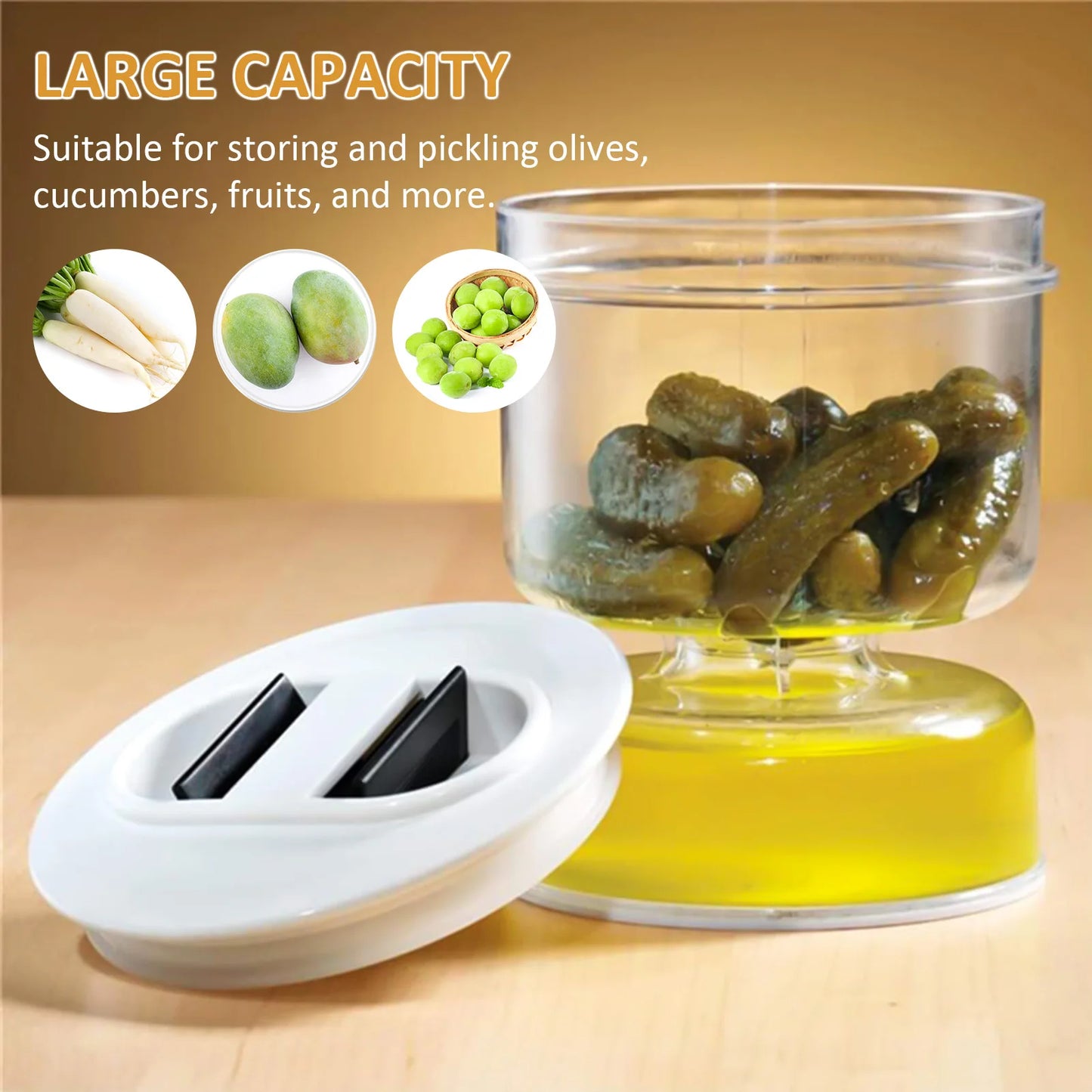 Pickle Olive Hourglass Jar Pickle Juice Wet and Dry Separator Food Container with Strainer Flip Airtight Lid