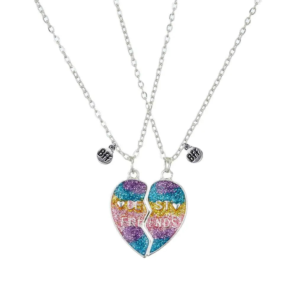 2Pcs/Set Cute Cat Pendant Necklace For Friend With BFF Letter Fashion Magnetic Adjustable Heart Shaped Necklace Jewelry Gift