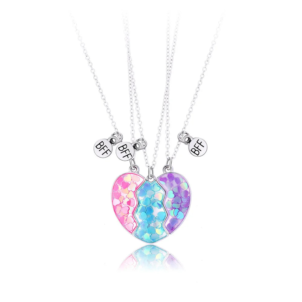 2Pcs/Set Cute Cat Pendant Necklace For Friend With BFF Letter Fashion Magnetic Adjustable Heart Shaped Necklace Jewelry Gift