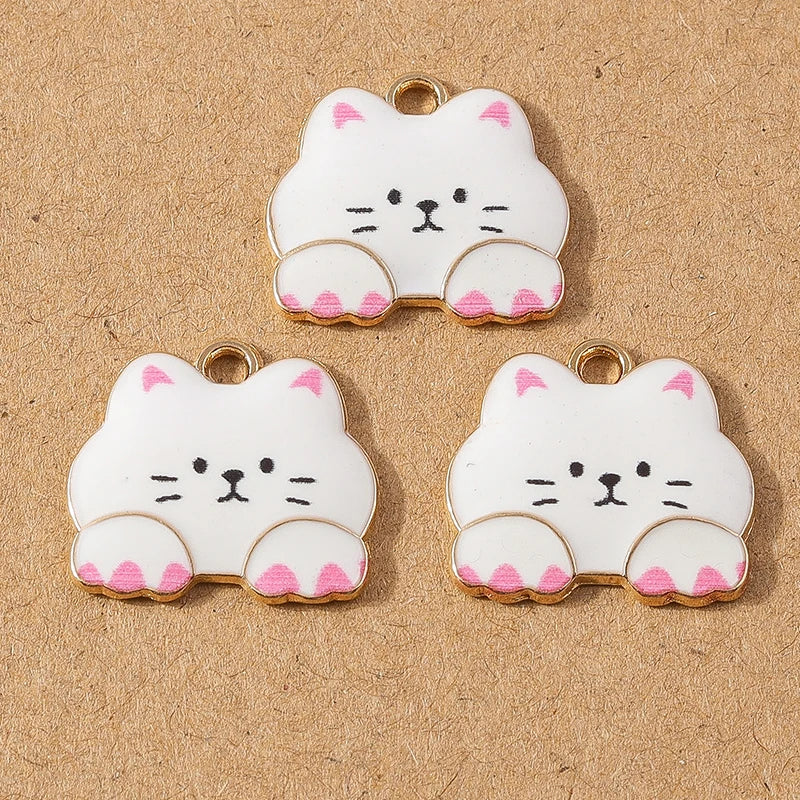 10pcs Cute Enamel Cartoon Animal Cat Charms Pendants for Necklace Earrings DIY Bracelet Handmade Jewelry Making Accessories