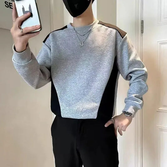 Spliced   sweatshirt Men's Spring Autumn New Round Neck Long-sleeved Bottoming Shirt T-shirt Trendy Casual Top Hoodies