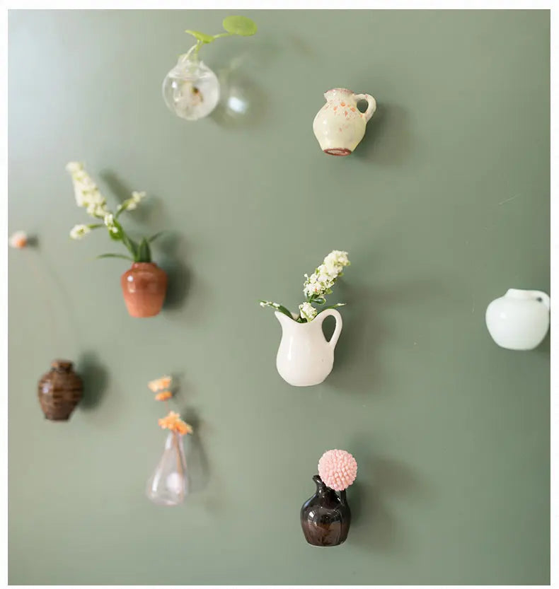 Creative Mini Magnetic Ceramic Flower Vase – DIY Porcelain Insert for Fridge Sticker, Fingertip Decoration &Thoughtful Gift Idea