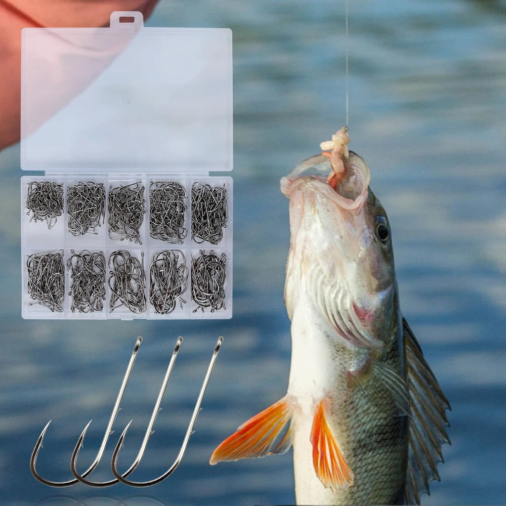 400pcs boxed long handle hook double back thorn hook Dezhou fishing group soft bait soft worm hook high carbon steel