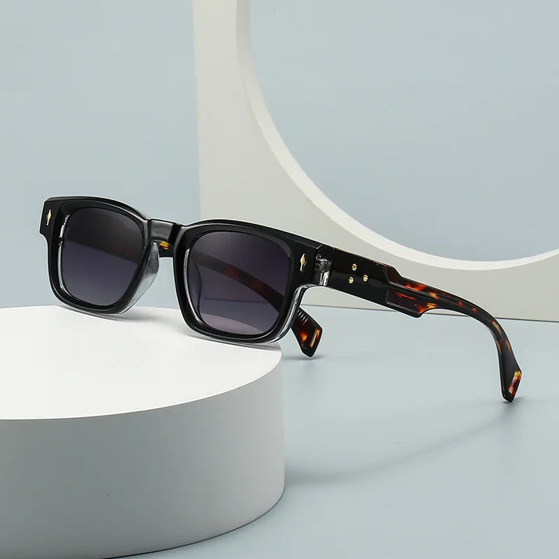 SHAUNA Retro Rivets Sunglasses Brand Designer Trending Rectangle Sun Glasses UV400