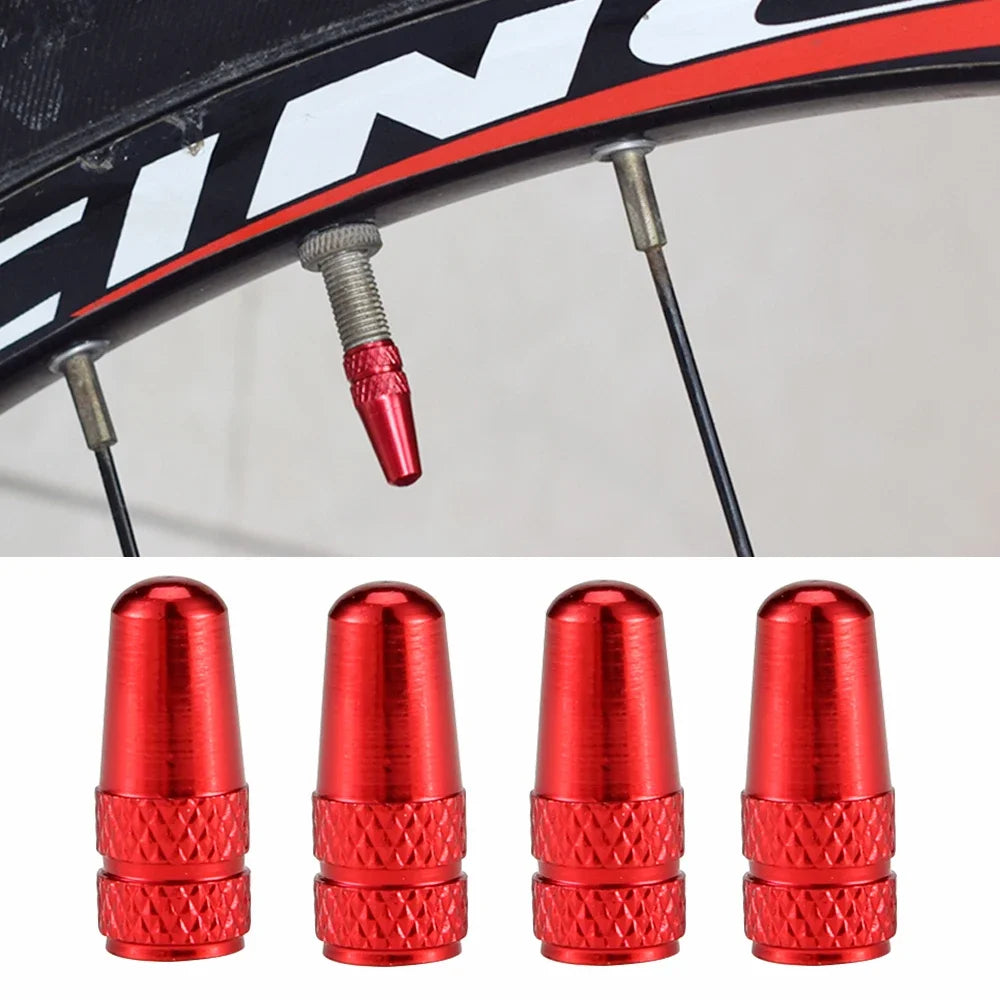 4Pcs Aluminum Alloy Presta Valve Caps for Road MTB Track Racing Bike Tires - French Valve Wheel Tube Tire Wheel Covers