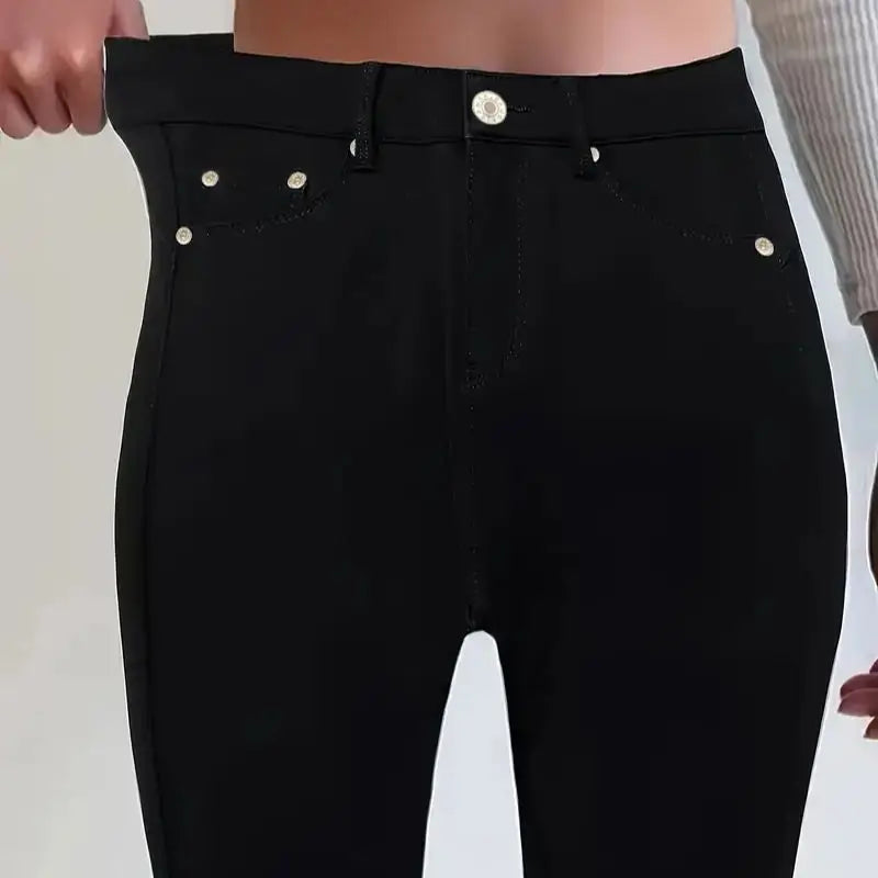 Women Jeans Plus Size High WaistedBlack Slim Fit with Button Detail Jeans Stylish Women's Bottoms Trending Now