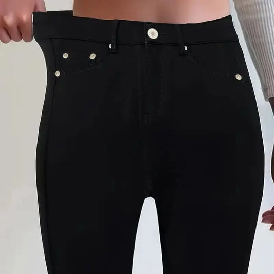 Women Jeans Plus Size High WaistedBlack Slim Fit with Button Detail Jeans Stylish Women's Bottoms Trending Now
