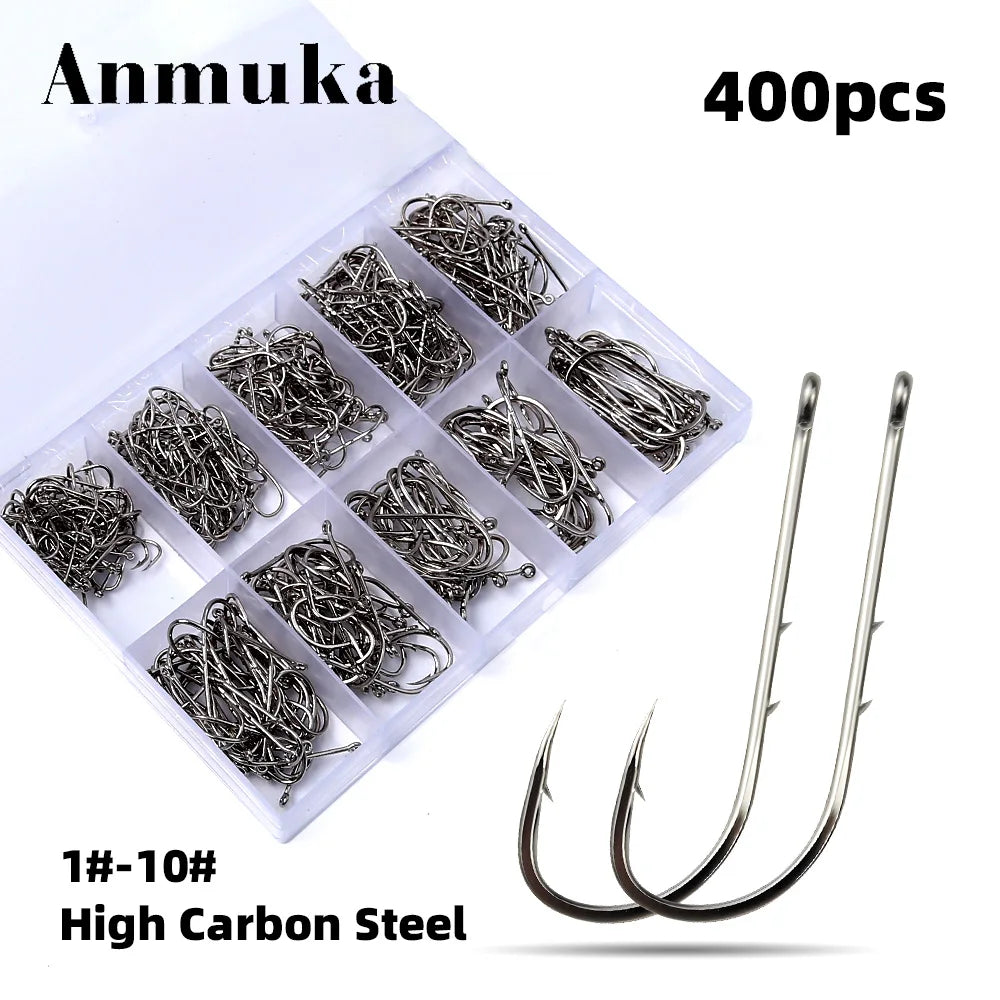 400pcs boxed long handle hook double back thorn hook Dezhou fishing group soft bait soft worm hook high carbon steel
