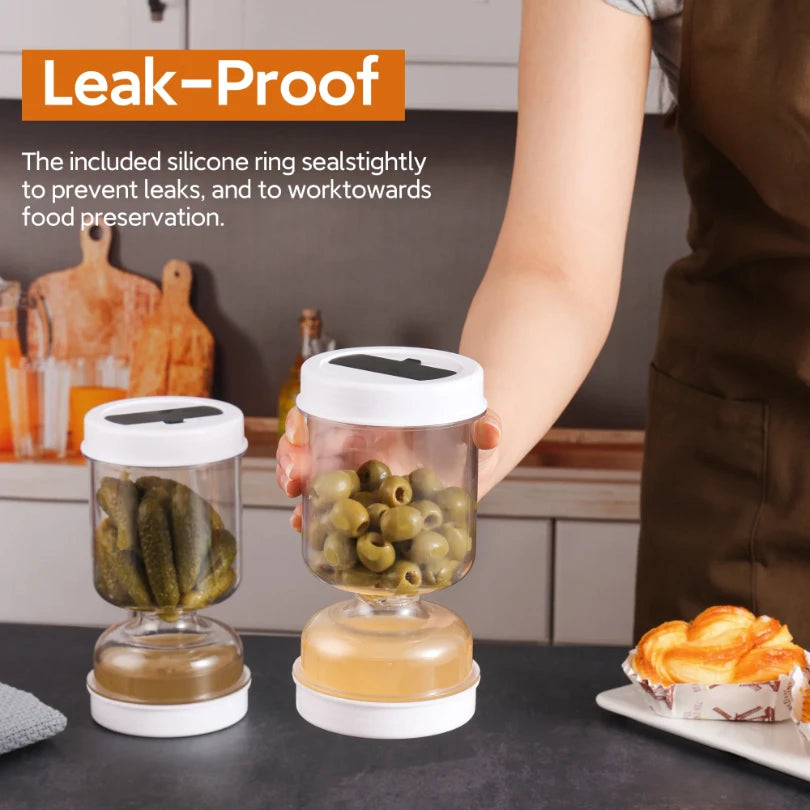Pickles Jar With Forks Dry and Wet Dispenser Pickle and Olives Hourglass Jar Cucumber Container for Kitchen Juice Separator Tool