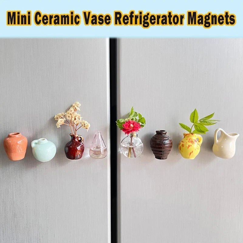 8 Mini Magnetic Vases-for Decorative Small Fridge Magnets Ideal for Kitchens,Offices and Lockers,Vase Decorations(Random Style)
