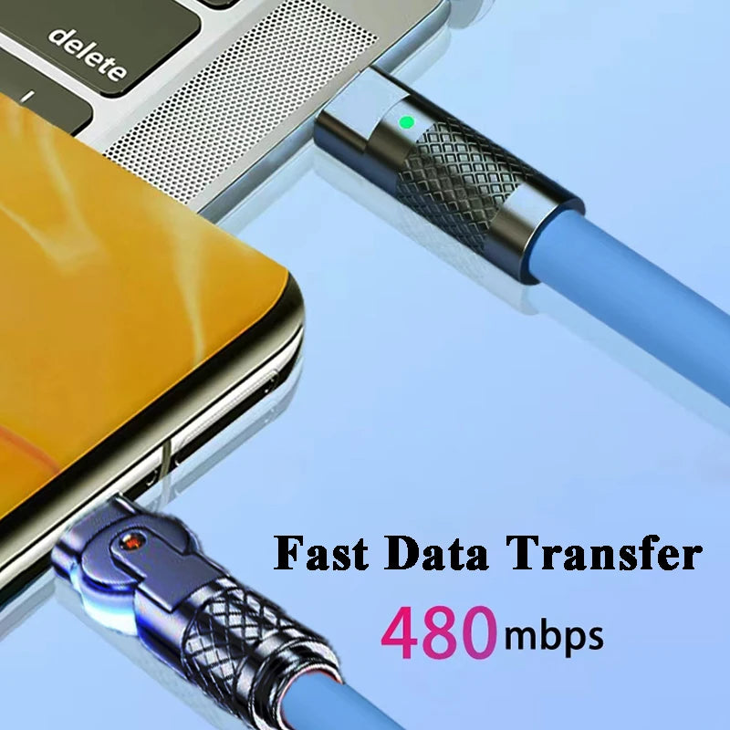 120w 6a Super Fast Charge Type C Silicone 180 ° rotating elbow TYPE-C-C data cable 1M 2M Usb Cable Usb C to C Charger Cable