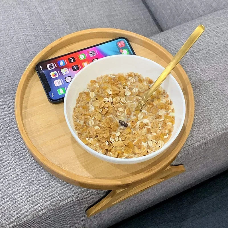 Sofa Tray Table Sofa Armrest Clip-On Tray Natural Bamboo Sofa Trays Practical TV Snack Trays For Remote Control Coffee Snacks