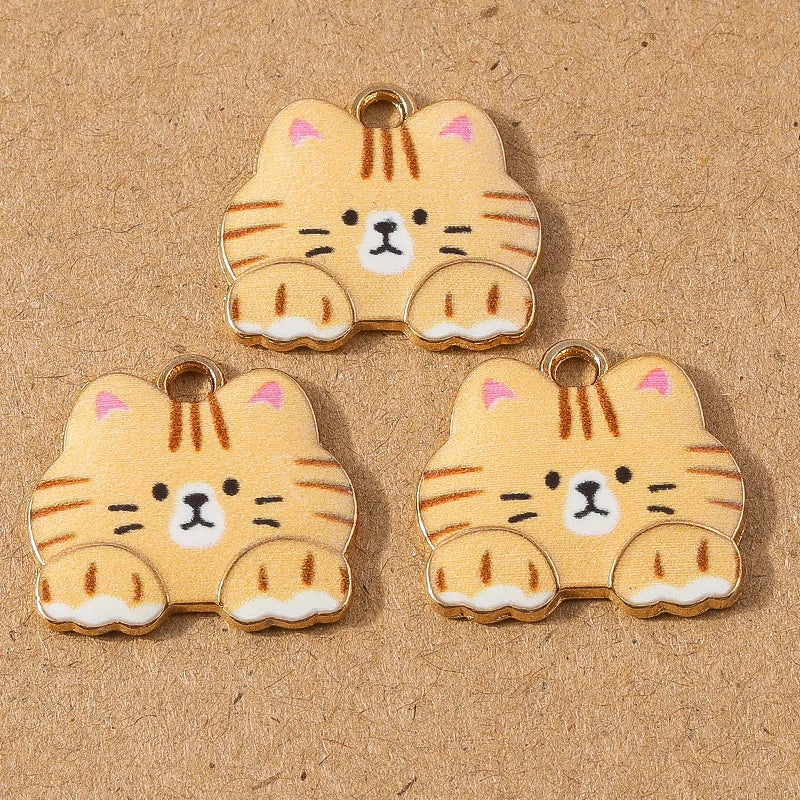 10pcs Cute Enamel Cartoon Animal Cat Charms Pendants for Necklace Earrings DIY Bracelet Handmade Jewelry Making Accessories