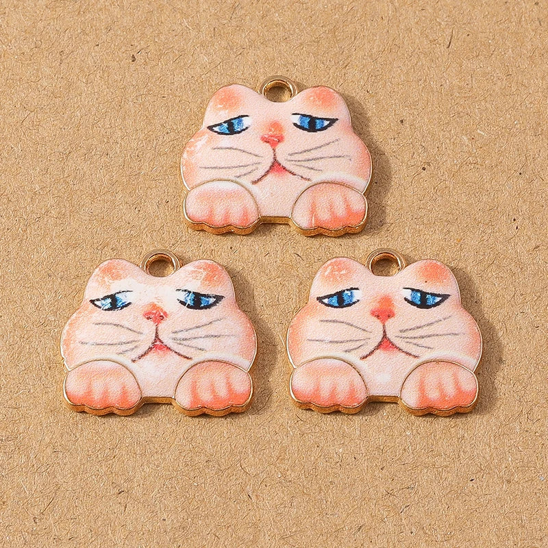 10pcs Cute Enamel Cartoon Animal Cat Charms Pendants for Necklace Earrings DIY Bracelet Handmade Jewelry Making Accessories