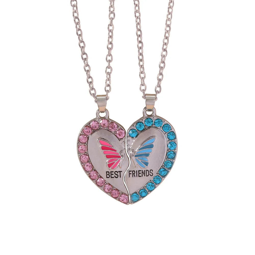 2Pcs/Set Cute Cat Pendant Necklace For Friend With BFF Letter Fashion Magnetic Adjustable Heart Shaped Necklace Jewelry Gift