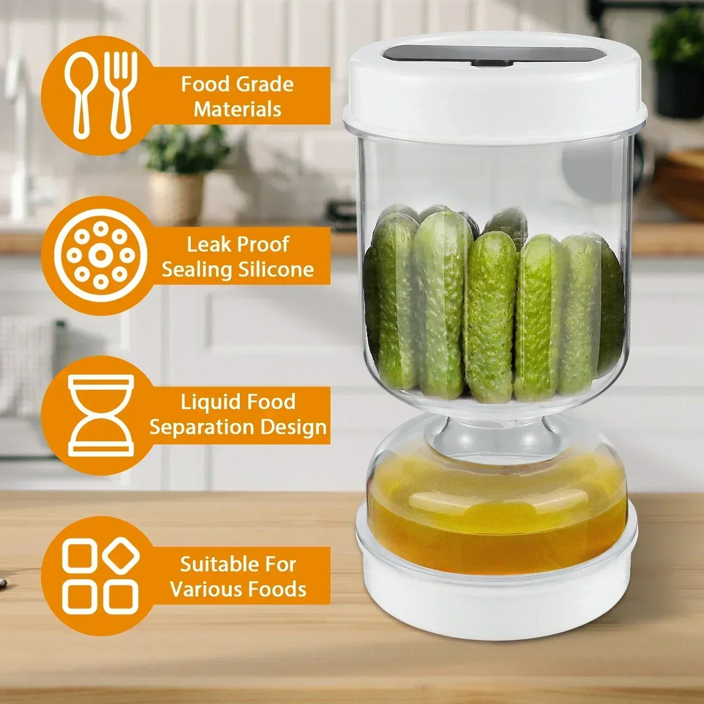 Pickle Jar Pickle Container Pickle and Olive Hourglass Jar Juice Separator Jar with Airtight Lid for Jalapeno Gherkin BPA Free