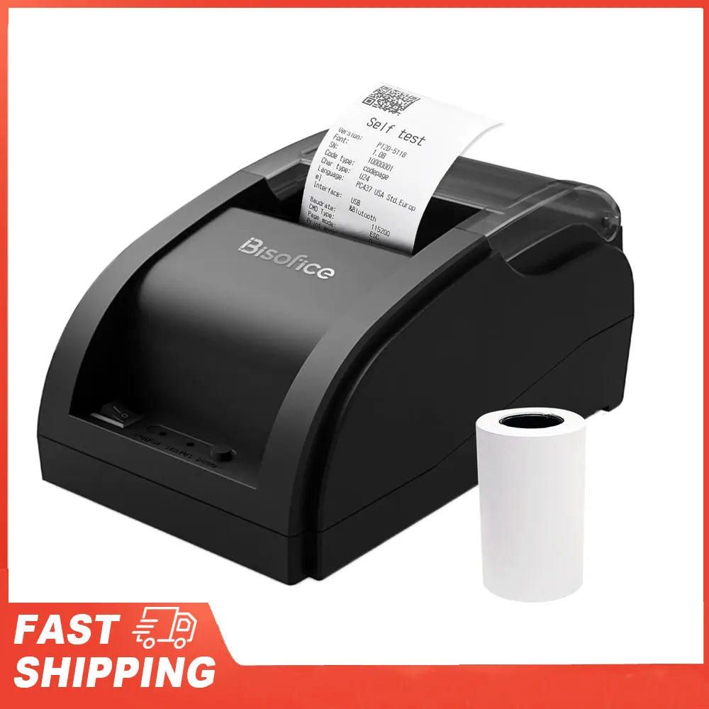 Wireless Barcode Printer USB BT Printer 58mm Desktop Thermal Receipt Printer with 1 Roll Paper Inside Support ESC Command