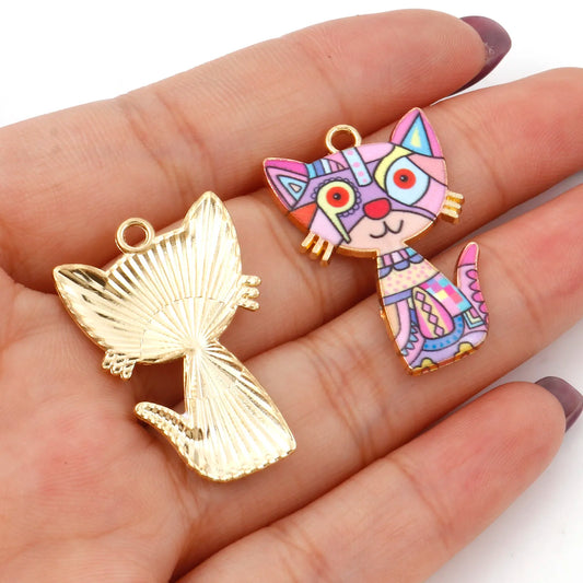 10 PCs Cute Cat Animal Charms Enamel Pendants For DIY Earrings Bracelets Necklaces Jewelry Making Craft Accessories 3cm x 2cm