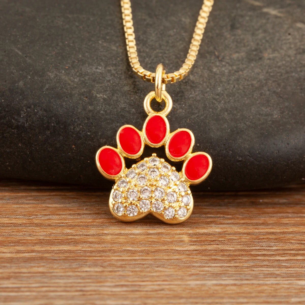Nidin Fashion Cute Cat Paw Shape Charm Pendant Necklace For Women Female Love Heart Full Shine Zircon DIY Jewelry Accessories
