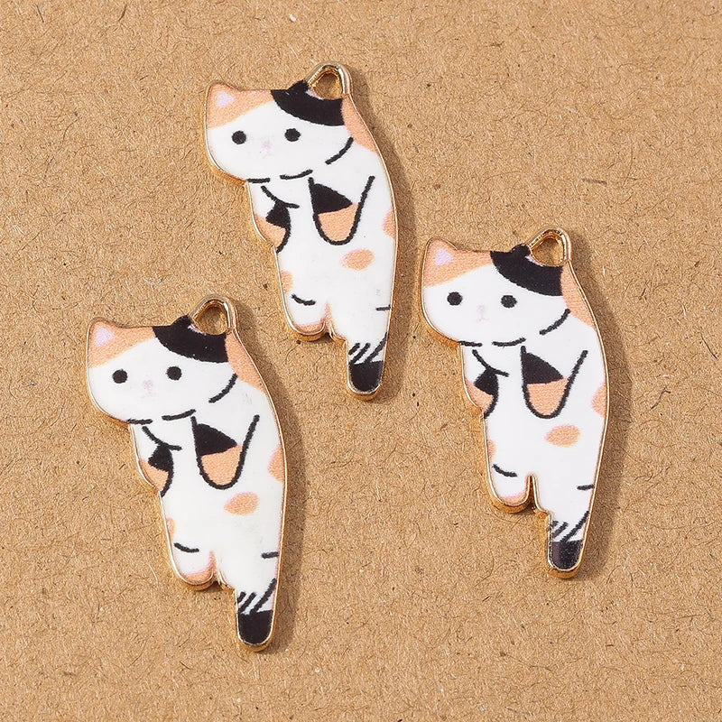 10pcs Cute Enamel Cartoon Animal Cat Charms Pendants for Necklace Earrings DIY Bracelet Handmade Jewelry Making Accessories