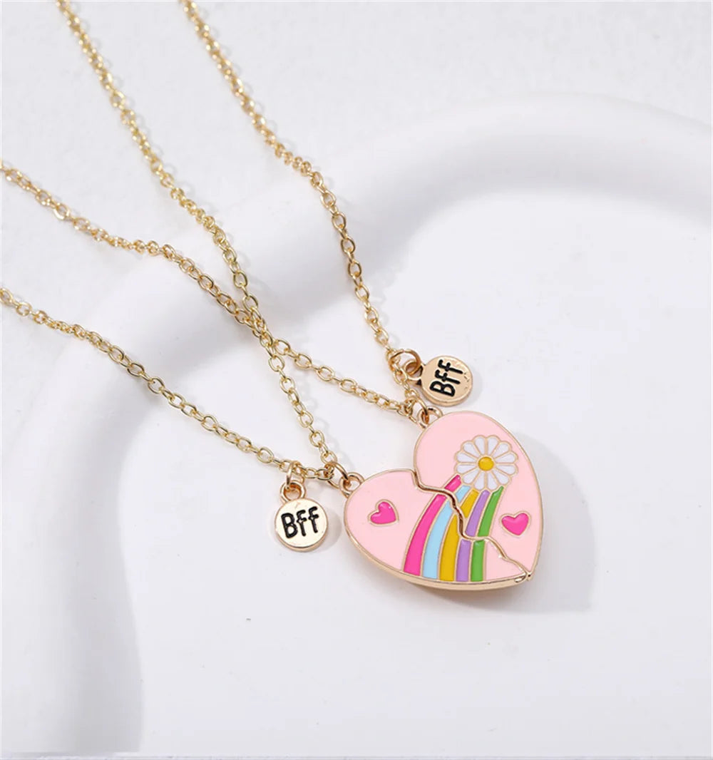 2Pcs/Set Cute Cat Pendant Necklace For Friend With BFF Letter Fashion Magnetic Adjustable Heart Shaped Necklace Jewelry Gift