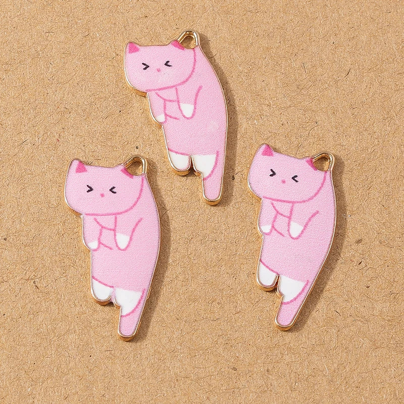 10pcs Cute Enamel Cartoon Animal Cat Charms Pendants for Necklace Earrings DIY Bracelet Handmade Jewelry Making Accessories
