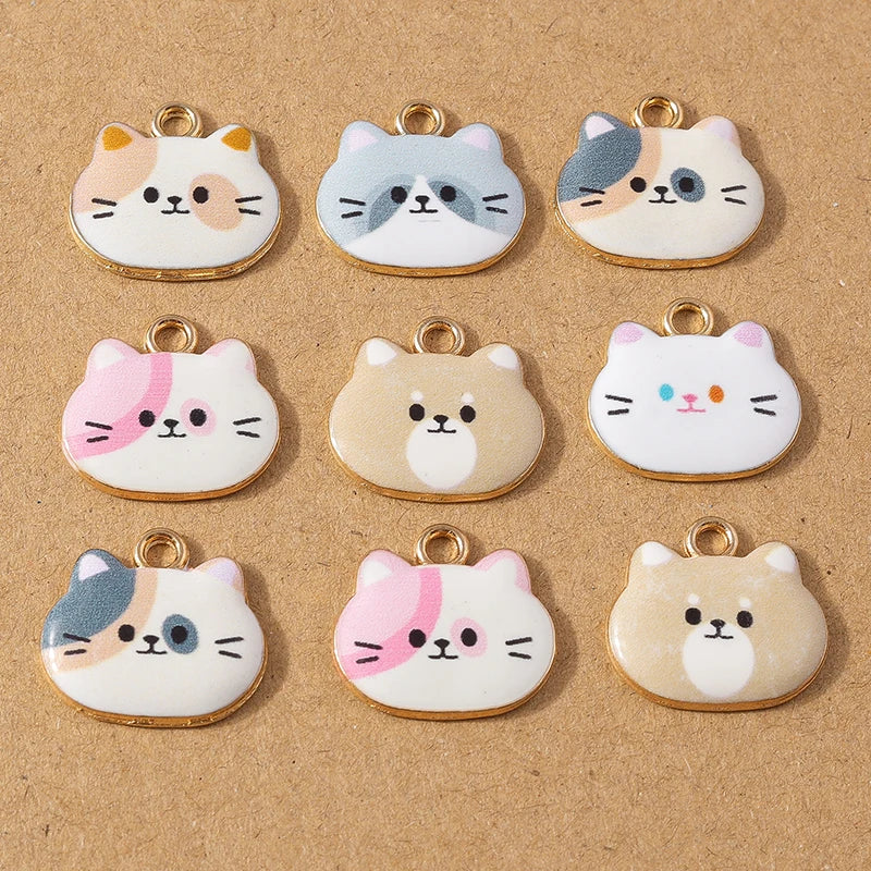 10pcs Cute Enamel Cartoon Animal Cat Charms Pendants for Necklace Earrings DIY Bracelet Handmade Jewelry Making Accessories