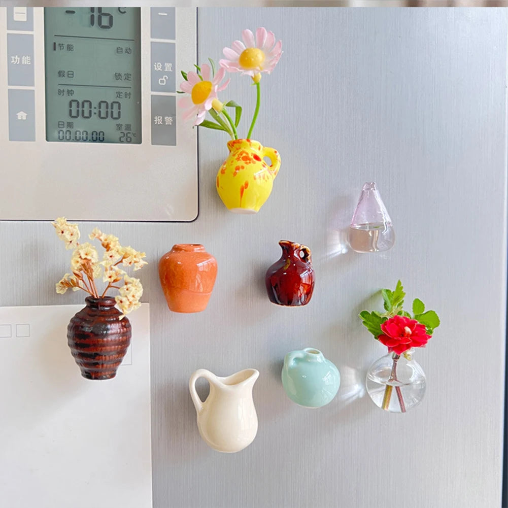 8 Mini Magnetic Vases-for Decorative Small Fridge Magnets Ideal for Kitchens,Offices and Lockers,Vase Decorations(Random Style)