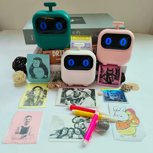 Wireless Mini Printer Set with 6 Color Thermal Papers, 3 Sticker Rolls, 3 Receipt Papers, 6 Pens & Sticker Sheet - Portable Labe