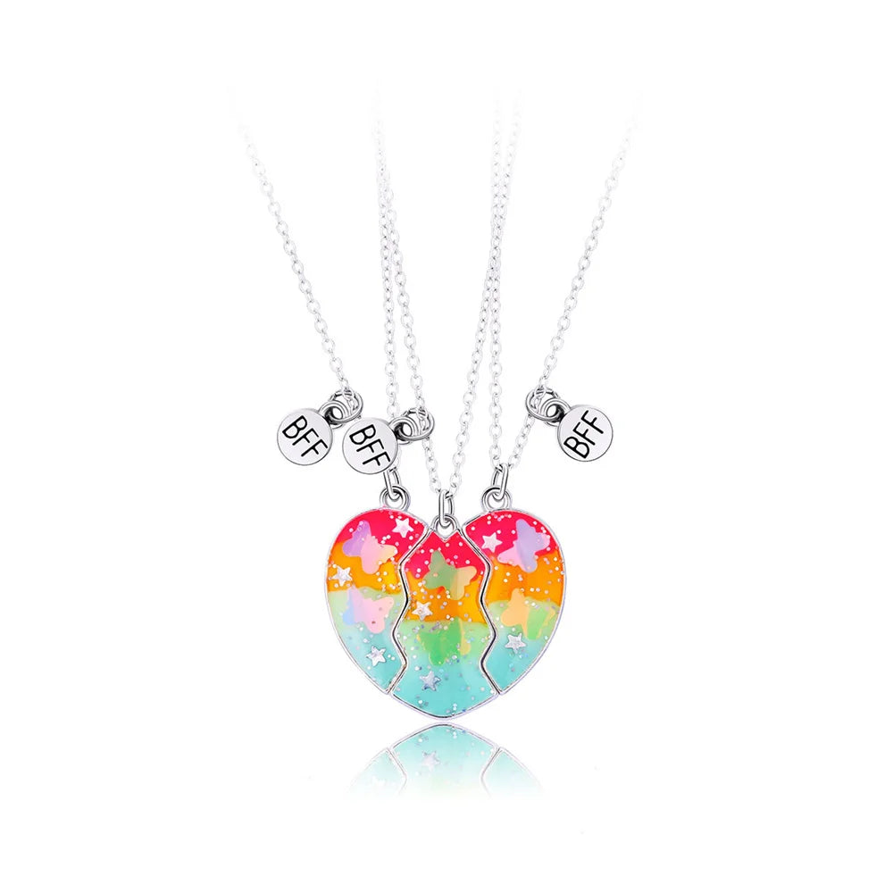 2Pcs/Set Cute Cat Pendant Necklace For Friend With BFF Letter Fashion Magnetic Adjustable Heart Shaped Necklace Jewelry Gift