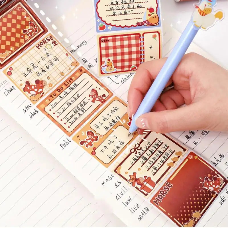 1/2Boxs Cute Pony Retractable Sticky Note Tape Has Stickiness Tearable Sticky Note Paper Cartoon Message Notes Stationery