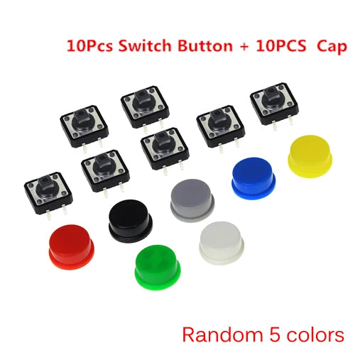 Smart Electronics Tactile Push Button Switch Momentary 12*12*7.3MM Micro Switch Button +  5 Colors Tact Cap
