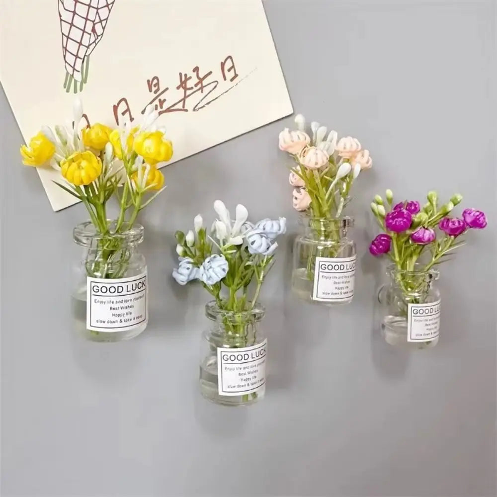 8Pcs Creative Mini Vase Magnets Handmade 3D Vase Refrigerator Magnets Decorative Luminous Small Vase Magnets Office Decoration