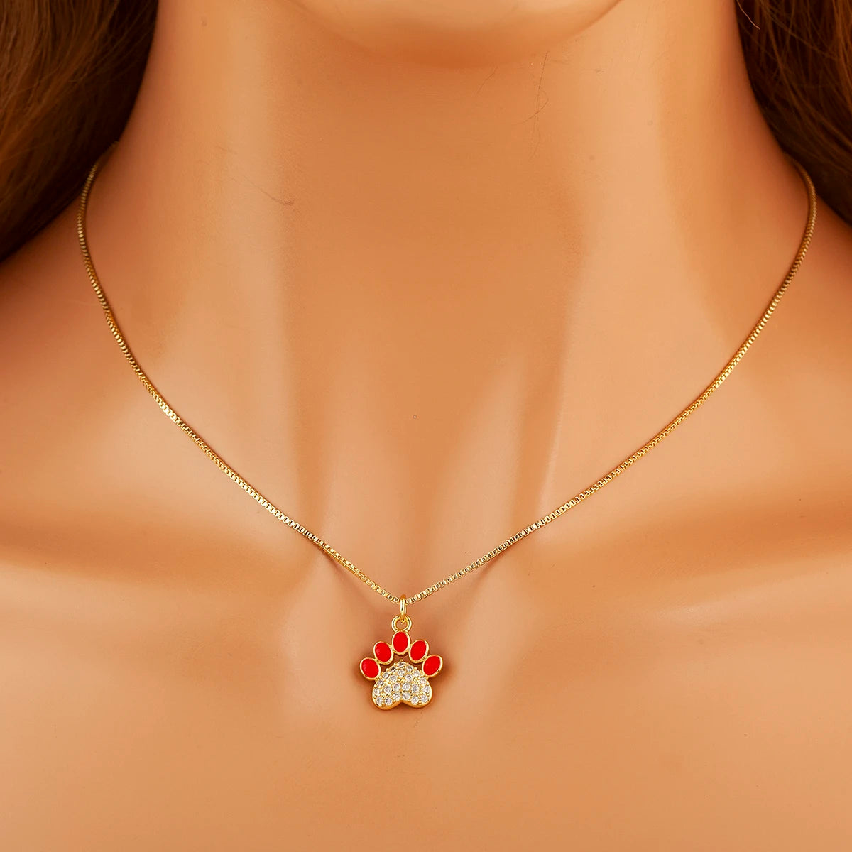Nidin Fashion Cute Cat Paw Shape Charm Pendant Necklace For Women Female Love Heart Full Shine Zircon DIY Jewelry Accessories