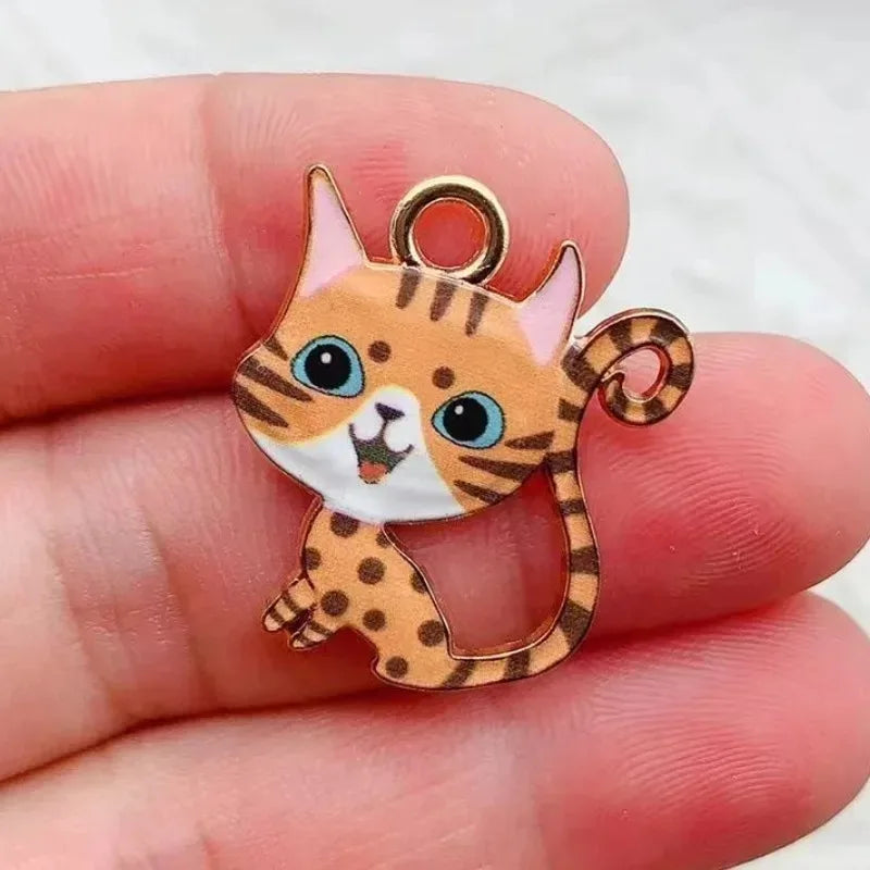 10pcs Cute Cat Charm Jewelry Accessories Enamel Necklace Earring Bracelet Pendant Diy Making Supplies Alloy Metal Gold Plated