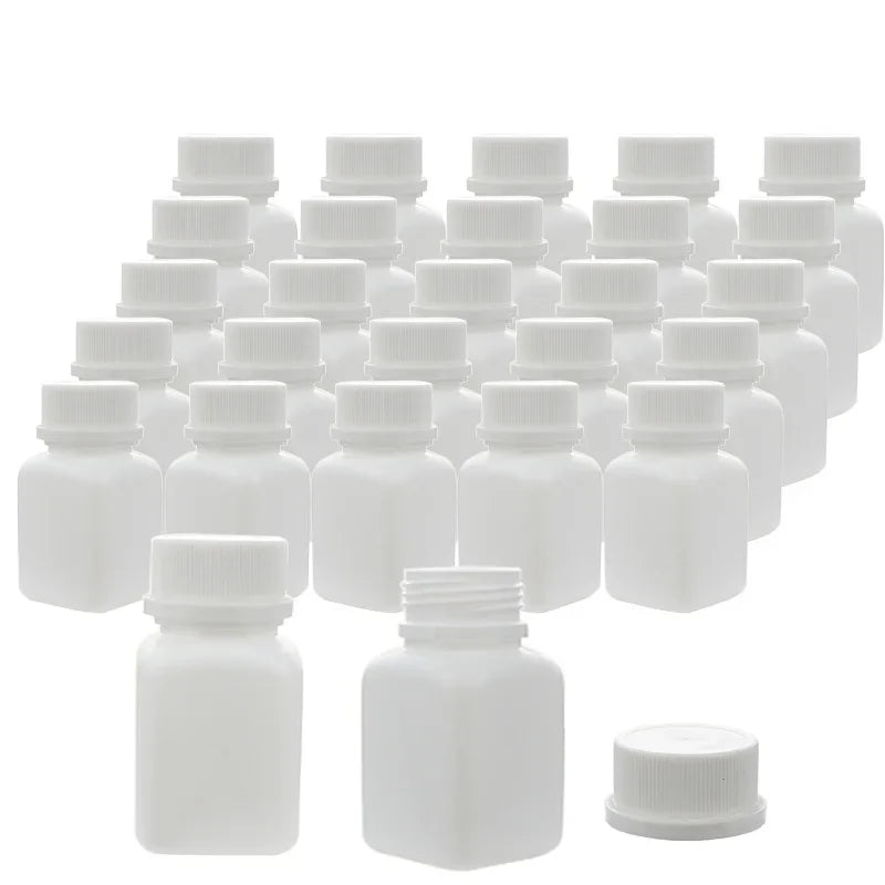10/20/30/50/100pcs 30cc 30ml Plastic HDPE White Square Pill Bottles Empty Medicine Capsule Tablet Bottle with Tamper Proof Cap