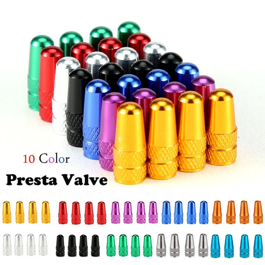 4Pcs Aluminum Alloy Presta Valve Caps for Road MTB Track Racing Bike Tires - French Valve Wheel Tube Tire Wheel Covers