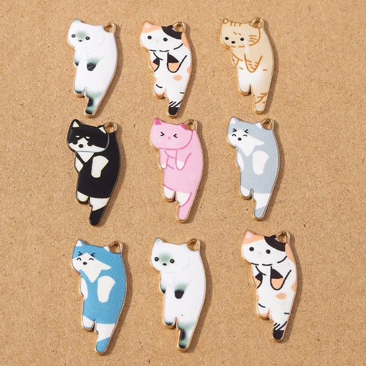 10pcs Cute Enamel Cartoon Animal Cat Charms Pendants for Necklace Earrings DIY Bracelet Handmade Jewelry Making Accessories