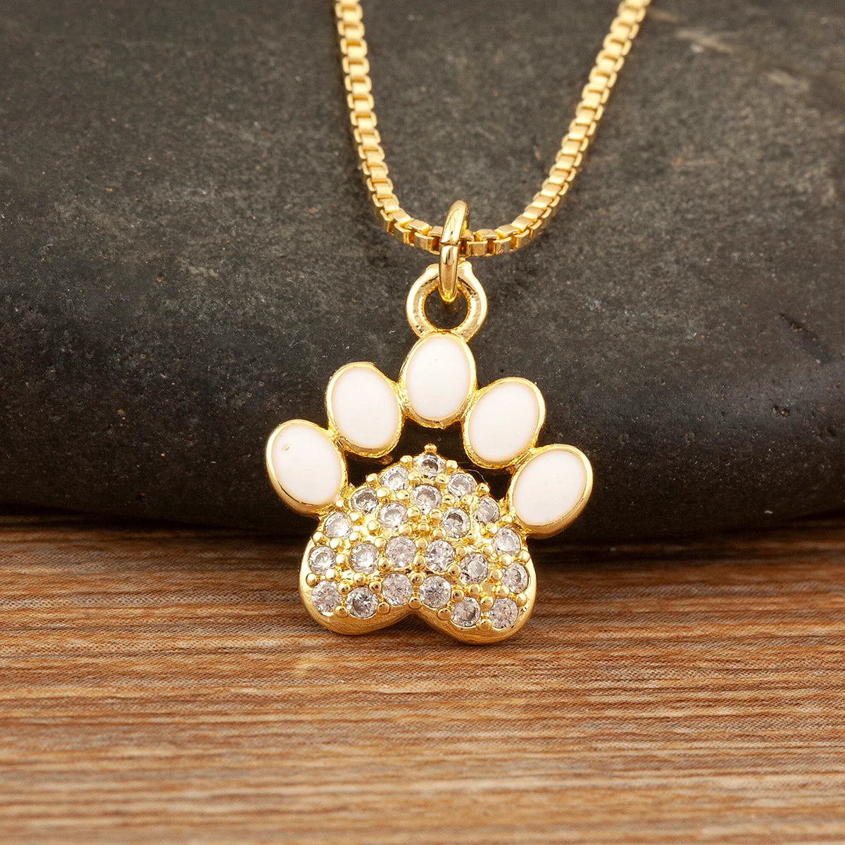 Nidin Fashion Cute Cat Paw Shape Charm Pendant Necklace For Women Female Love Heart Full Shine Zircon DIY Jewelry Accessories