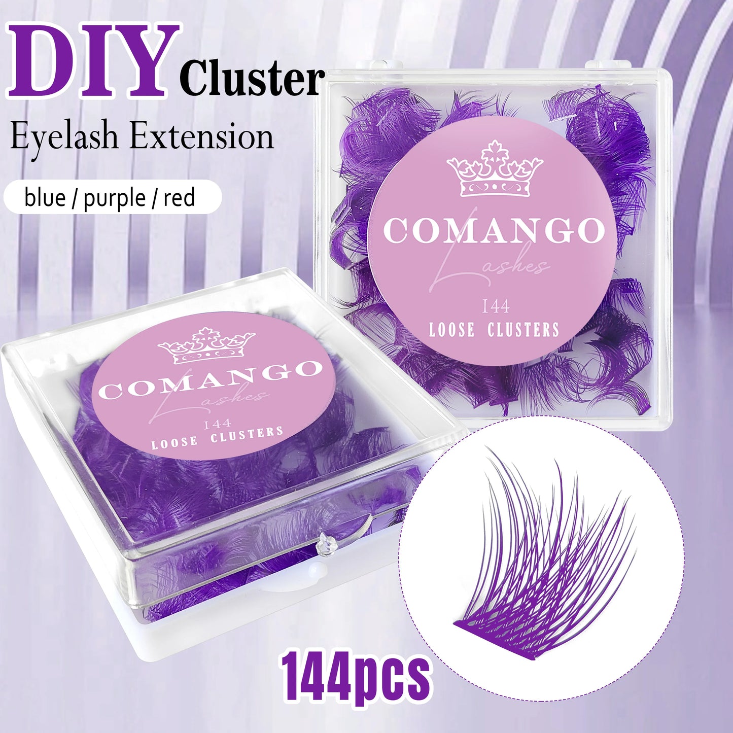 144pcs Colored Loose Lash Segmented Cluster Individual Russian Wispy C/D Curl Cluster Lashes Extension DIY At Home