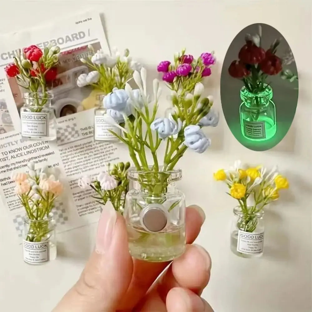8Pcs Creative Mini Vase Magnets Handmade 3D Vase Refrigerator Magnets Decorative Luminous Small Vase Magnets Office Decoration