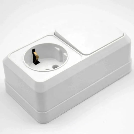 1pcs Horizontal model Surface type Wall Switch with Schuko Socket European Wall Switch + Socket with Grounding